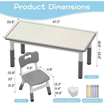 Table et 6 Chaises pour Enfants - Table d'Activités et de Repas à Hauteur Réglable pour Tout-Petits de 3 à 10 Ans, 136 kg