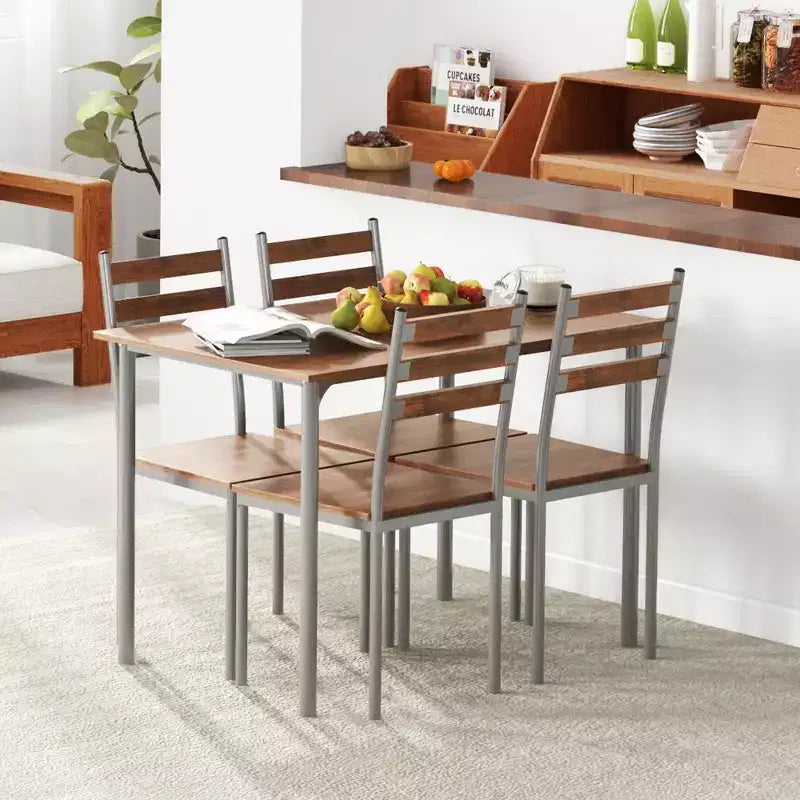 Set Tavolo da Cucina da Pranzo Moderno 5 Pezzi HOMCOM, 1 Tavolo 4 Sedie con Gambe in Metallo, Adatto per Esterni