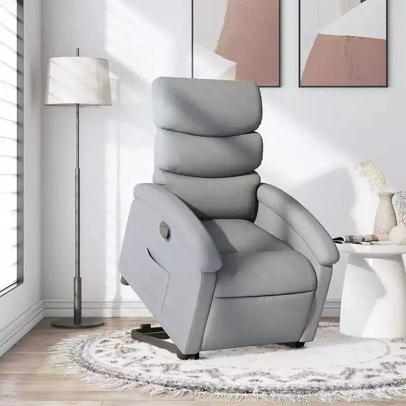 Poltrona Reclinabile Power Lift per Anziani - Tessuto Grigio Chiaro con Alzata Elettrica & Tasca Laterale