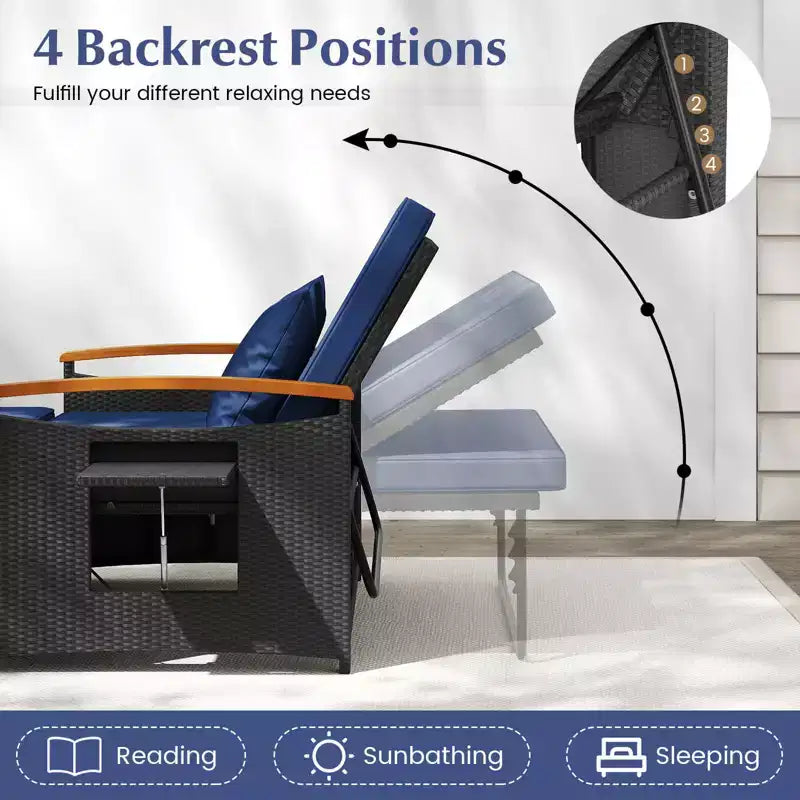 Set divano letto in rattan per esterni Costway con divanetto imbottito e poggiapiedi contenitore per veranda Beige/Blu marino/Rosso/Turchese/Nero/Grigio