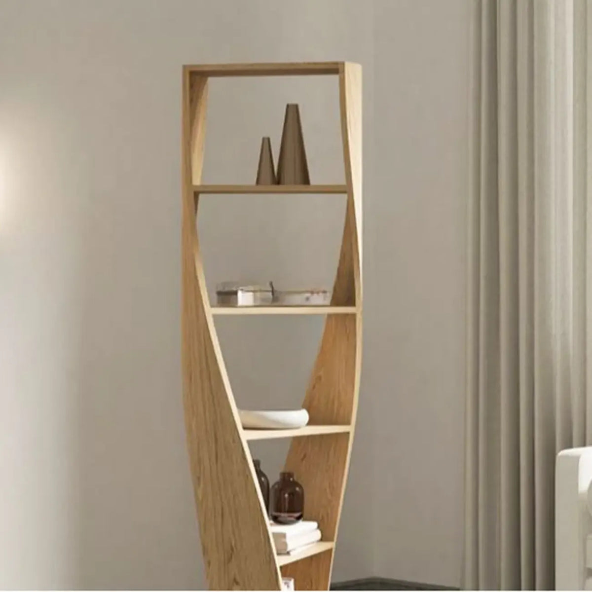Libreria verticale a 5 ripiani in legno modello clessidra contemporanea