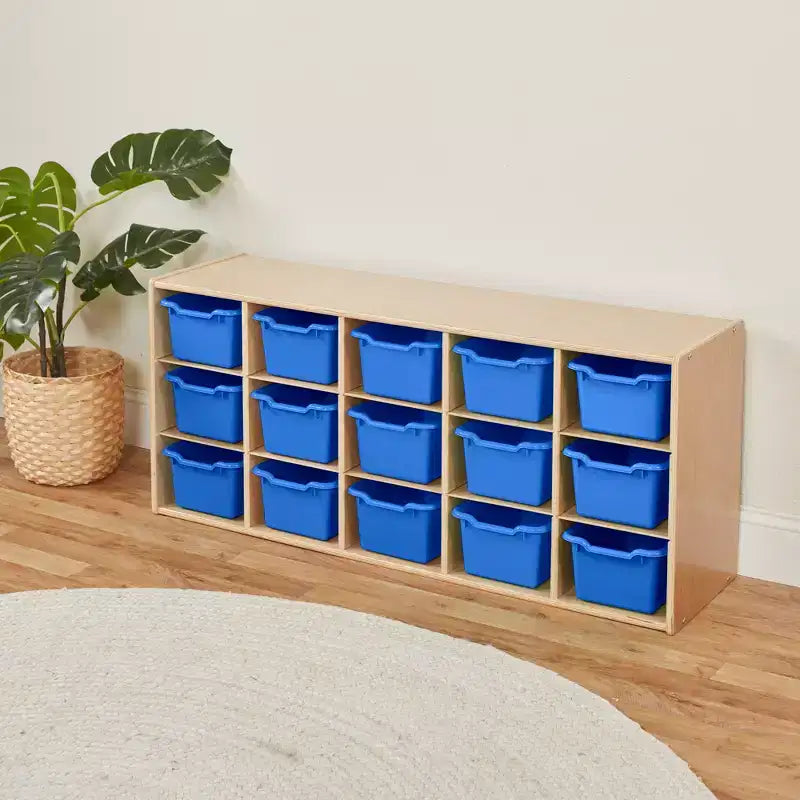 Meuble de rangement 15 bacs ECR4Kids Streamline avec 15 bacs à façade incurvée, 3x5, mobilier pour enfants