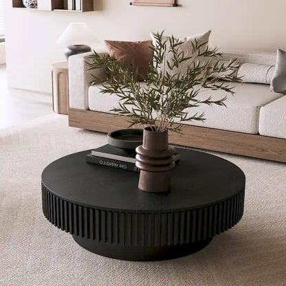 Tavolino rotondo moderno in legno massello impiallacciato con contenitore