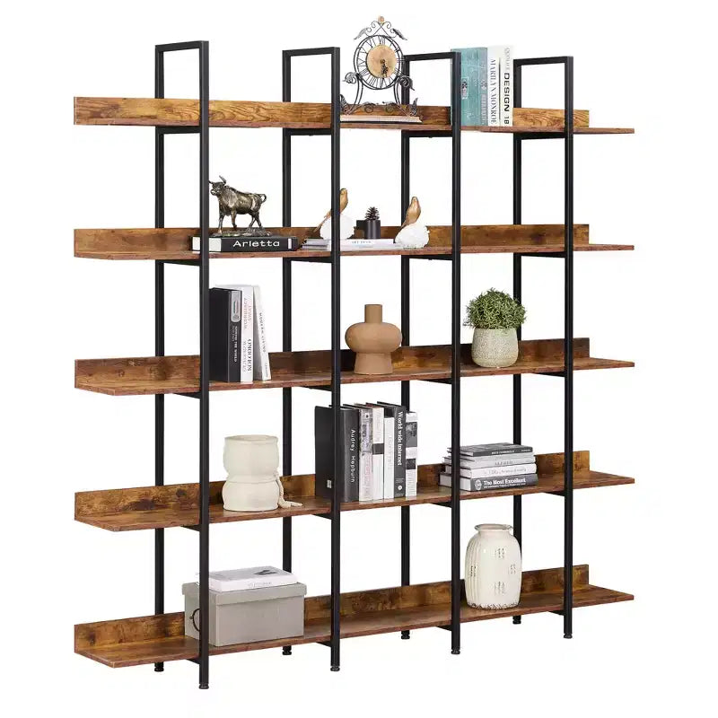 Étagère de style industriel vintage Whisen avec cadre en métal et panneau MDF, bibliothèque ouverte pour le bureau à domicile