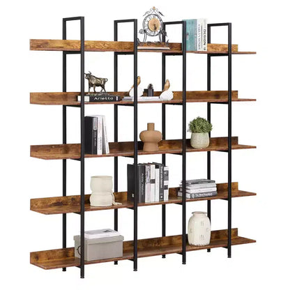 Étagère de style industriel vintage Whisen avec cadre en métal et panneau MDF, bibliothèque ouverte pour le bureau à domicile