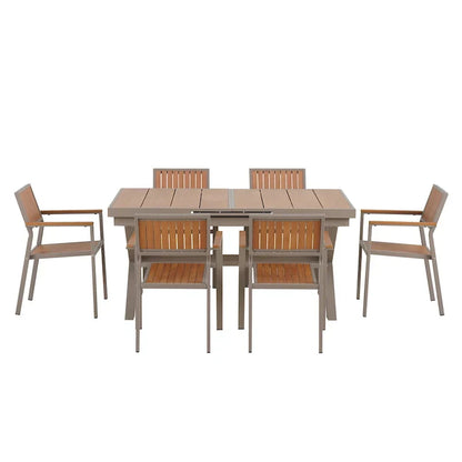 Ensemble de salle à manger d'extérieur extensible 7 pièces avec table extensible et 6 fauteuils