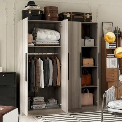 Armadio moderno freestanding in legno massiccio con ripiani
