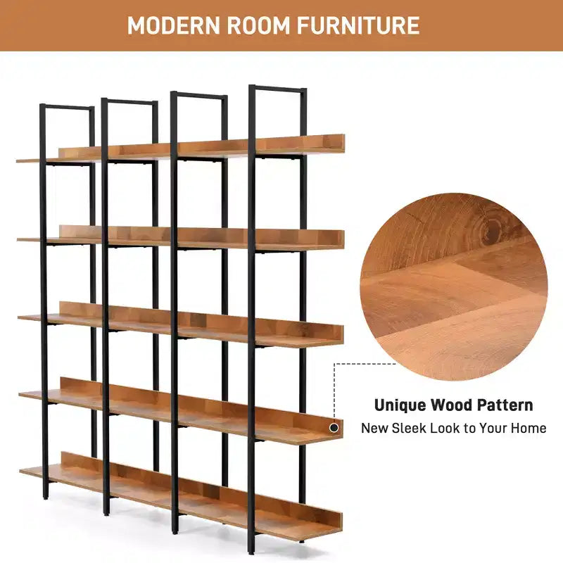 Étagère de style industriel vintage Whisen avec cadre en métal et panneau MDF, bibliothèque ouverte pour le bureau à domicile