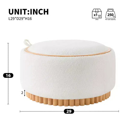 Pouf rotondo Polibi con base cilindrica in legno massello e coperchio reversibile