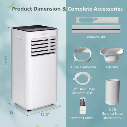 Condizionatore Portatile 3-in-1 Costway 8000 BTU con Ventilatore Deumidificatore e Modalità Notte