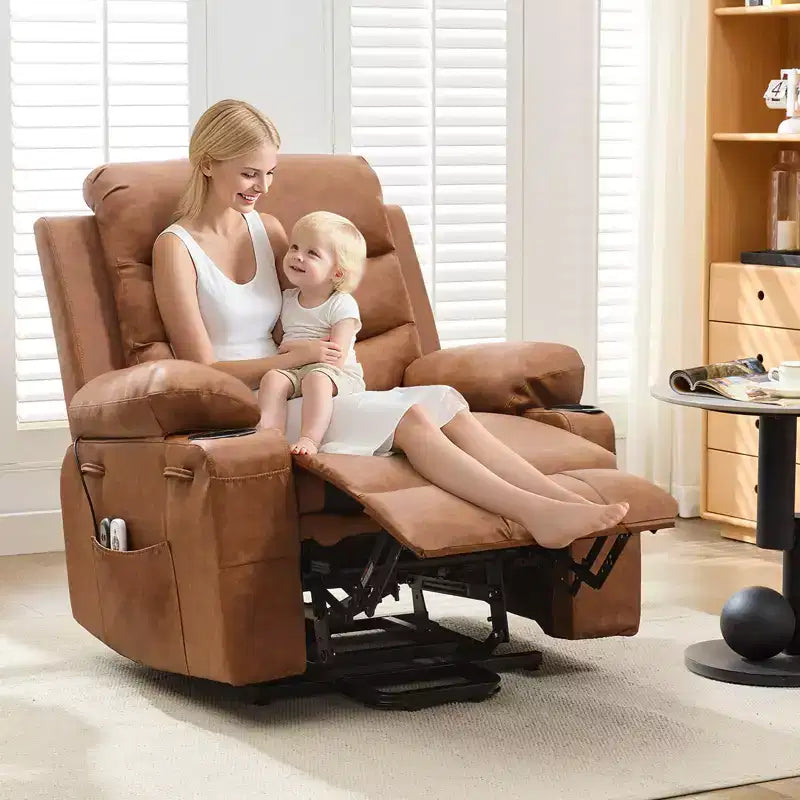 Fauteuil inclinable électrique releveur, fauteuils inclinables électriques pour personnes âgées avec fonction chauffante et massante, aide à la levée, porte-gobelets, poche latérale, pour salon