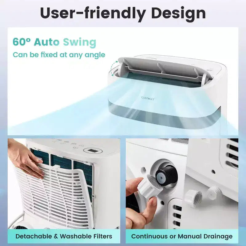Costway Climatiseur portable 12000 BTU avec ventilateur et déshumidificateur, mode veille, minuterie 24h