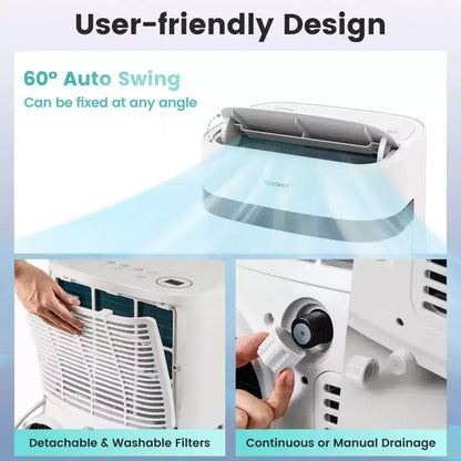 Costway Climatiseur portable 12000 BTU avec ventilateur et déshumidificateur, mode veille, minuterie 24h