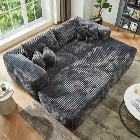 Divano componibile moderno HOOOWOOO in peluche a L con pouf rimovibile