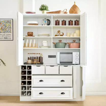 Garde-manger de cuisine autoportant Whisen de 180 cm de haut, grand buffet de salle à manger avec 4 portes pliantes, étagères, porte-bouteilles