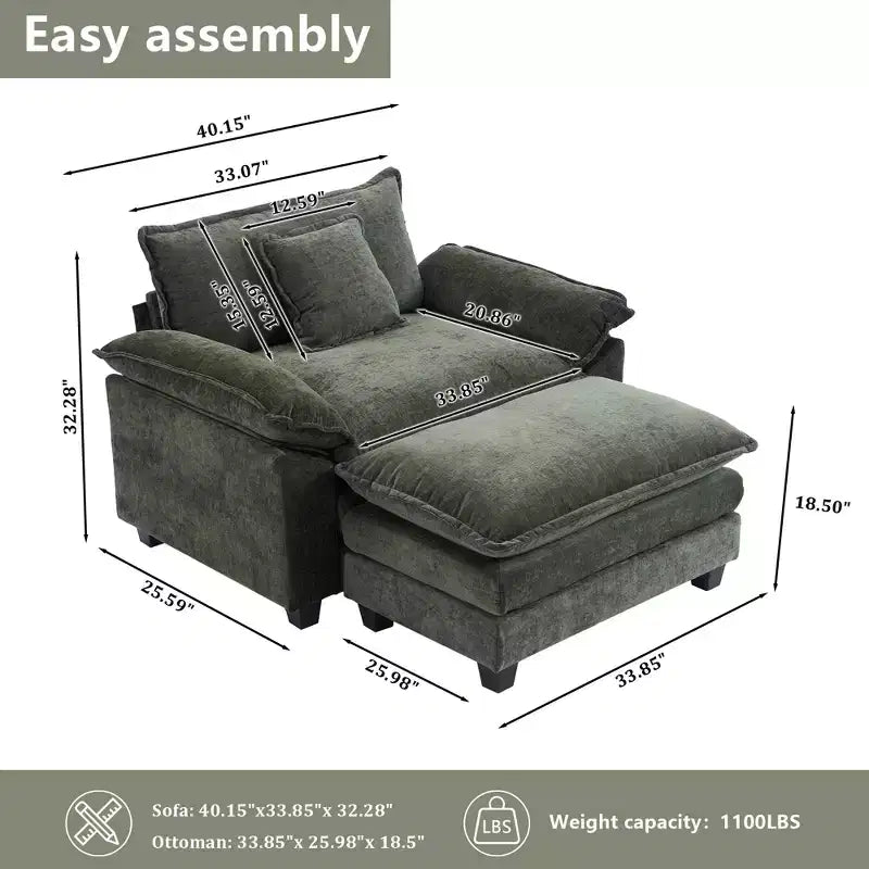 Poltrona a sacco oversize in ciniglia EHMKNP con pouf
