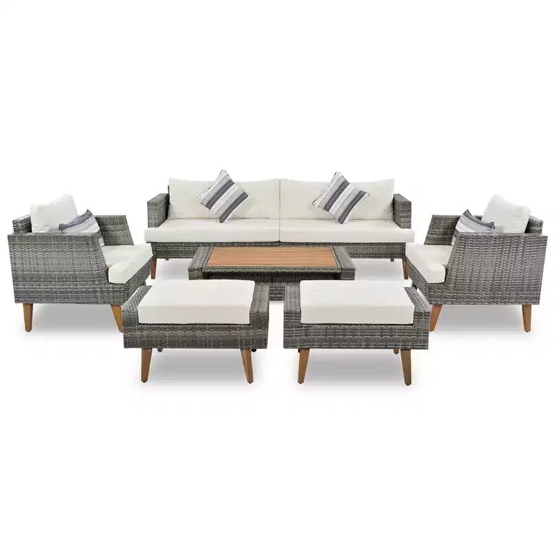 Whisen Set Divani 6 Pezzi in Vimini PE Resistente alle Intemperie, Divano da Esterno in Rattan con Doppi Cuscini