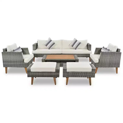 Whisen Set Divani 6 Pezzi in Vimini PE Resistente alle Intemperie, Divano da Esterno in Rattan con Doppi Cuscini