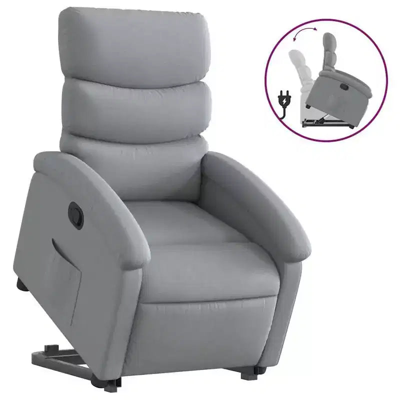 Poltrona Reclinabile Power Lift per Anziani - Tessuto Grigio Chiaro con Alzata Elettrica & Tasca Laterale