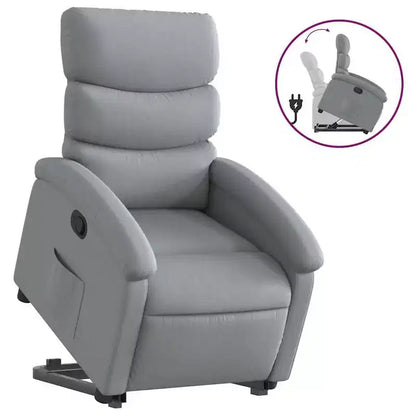Poltrona Reclinabile Power Lift per Anziani - Tessuto Grigio Chiaro con Alzata Elettrica & Tasca Laterale