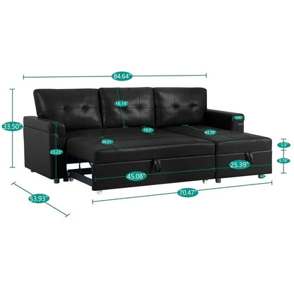 Divano componibile convertibile reversibile con letto estraibile, chaise longue con contenitore nascosto e gambe durevoli