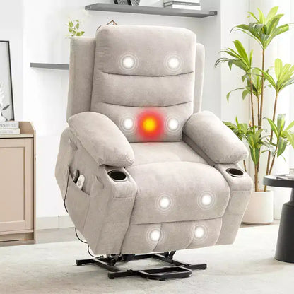 Fauteuil inclinable électrique releveur, fauteuils inclinables électriques pour personnes âgées avec fonction chauffante et massante, aide à la levée, porte-gobelets, poche latérale, pour salon