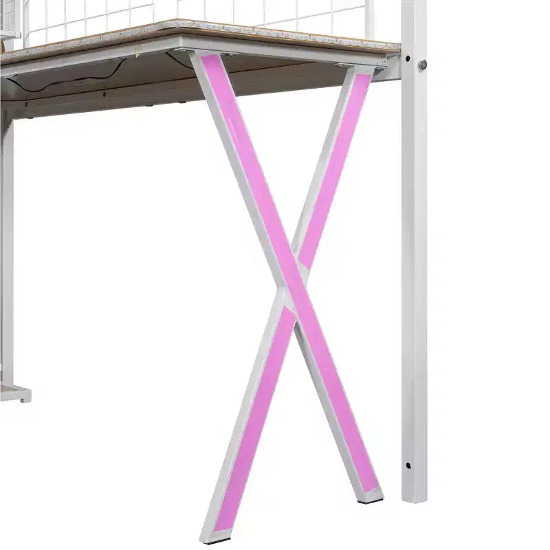 Lit mezzanine en métal Whisen 94''L x 40.9''W avec poste de travail intégré, armoire, escalier de rangement et LED, sécurité garantie