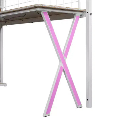 Lit mezzanine en métal Whisen 94''L x 40.9''W avec poste de travail intégré, armoire, escalier de rangement et LED, sécurité garantie