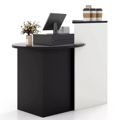 Costway Bancone per Reception, Scrivania da Ufficio con Ripiano Aperto e Cassetto con Serratura, Bianco/Marrone/Nero