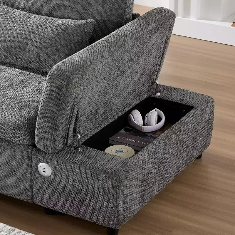 Canapé-lit modulaire sectionnel Whisen 270 - 6 places en forme de L avec pouf de rangement, canapé en chenille, personnalisable pour salon et appartement
