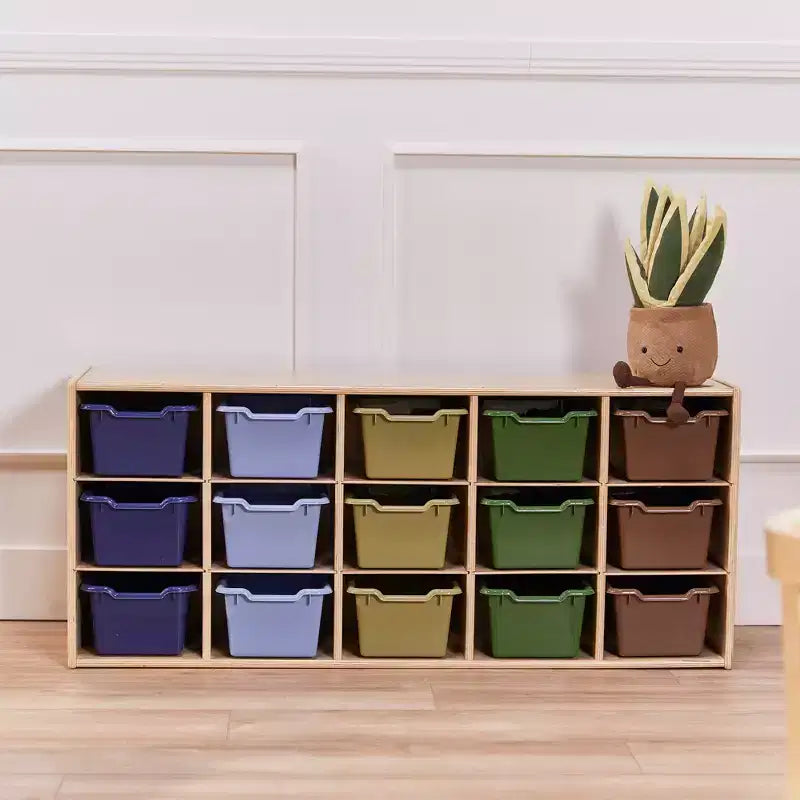 Meuble de rangement 15 bacs ECR4Kids Streamline avec 15 bacs à façade incurvée, 3x5, mobilier pour enfants