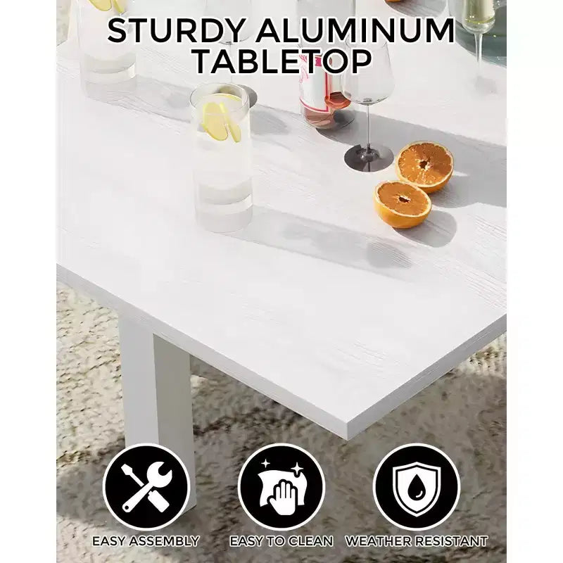 Table à manger extérieure extensible en aluminium imitation bois - Rectangulaire, résistante à la rouille, 6 places