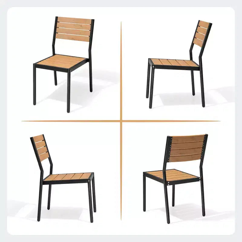 Crestlive Products - Set da pranzo per esterni 7 pezzi per 6 persone, tavolo rettangolare da patio con telaio in alluminio e piano effetto legno, con foro per ombrellone