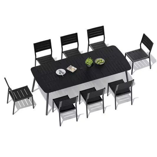 Crestlive Products 7pc Outdoor Dining set for 6 People Patio Rectangle Table Aluminum Frame with Wood-Like Tabletop and Umbrella Hole