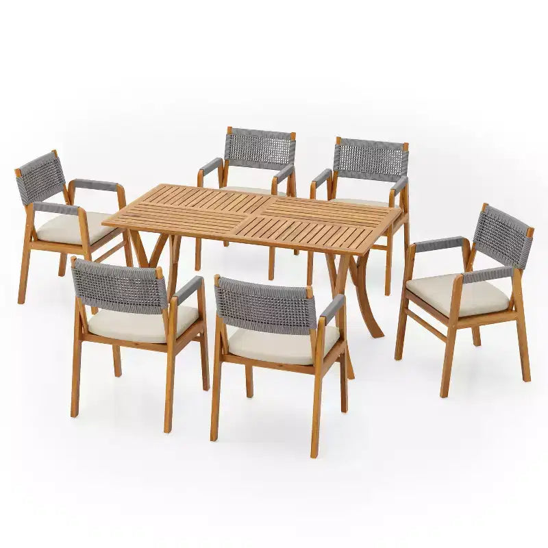 Christopher Knight Home Holomn Set da pranzo da 7 pezzi in acacia rustico con cuscini