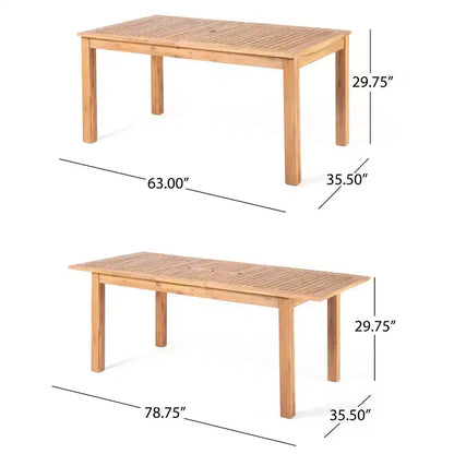 Christopher Knight Home Maria Set da Pranzo da Esterno in Acacia Rustica Espandibile 7 Pezzi