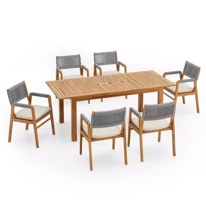 Christopher Knight Home Maria Set da Pranzo da Esterno in Acacia Rustica Espandibile 7 Pezzi