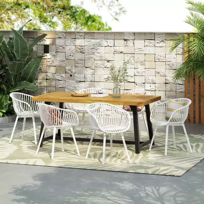 Christopher Knight Home Marley Set da Pranzo da Esterno Moderno 7 Pezzi in Legno di Acacia e Polipropilene, Teak/Nero