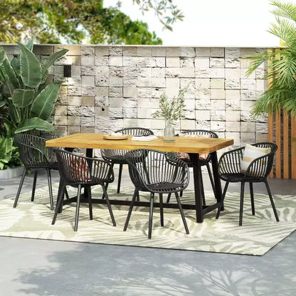 Christopher Knight Home Marley Set da Pranzo da Esterno Moderno 7 Pezzi in Legno di Acacia e Polipropilene, Teak/Nero