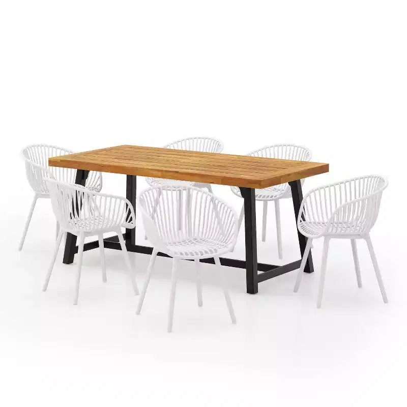 Christopher Knight Home Marley Set da Pranzo da Esterno Moderno 7 Pezzi in Legno di Acacia e Polipropilene, Teak/Nero