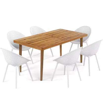Set da pranzo da esterno a 7 pezzi in acacia e plastica di polipropilene Christopher Knight Home Maya