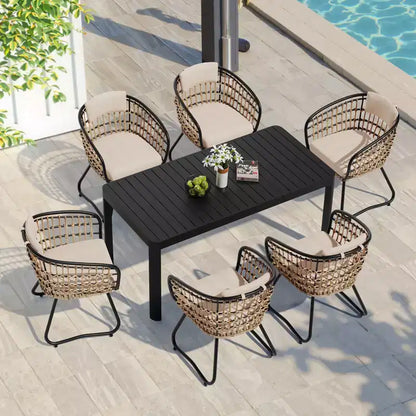Crestlive Products Set da pranzo da esterno in alluminio per 6 persone, tavolo da pranzo rettangolare allungabile con sedie, impermeabile, antiruggine, adatto a tutte le condizioni atmosferiche