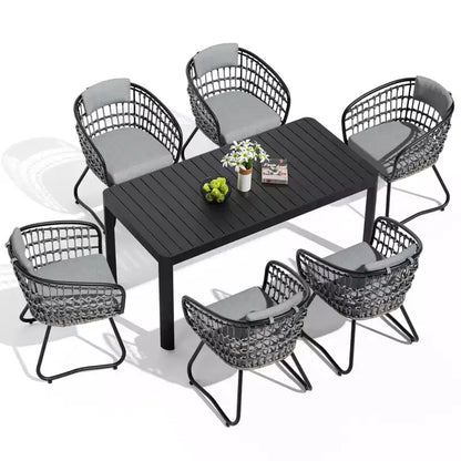 Crestlive Products Set da pranzo da esterno in alluminio per 6 persone, tavolo da pranzo rettangolare allungabile con sedie, impermeabile, antiruggine, adatto a tutte le condizioni atmosferiche