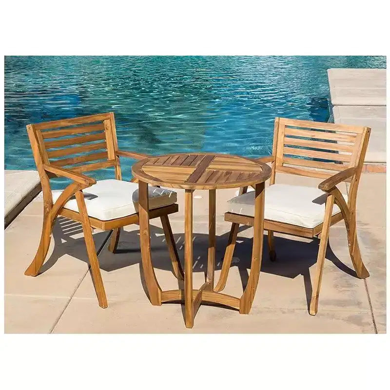Set da pranzo da esterno ModernLuxe in legno con cuscini per 3/5/7 persone, finitura teak