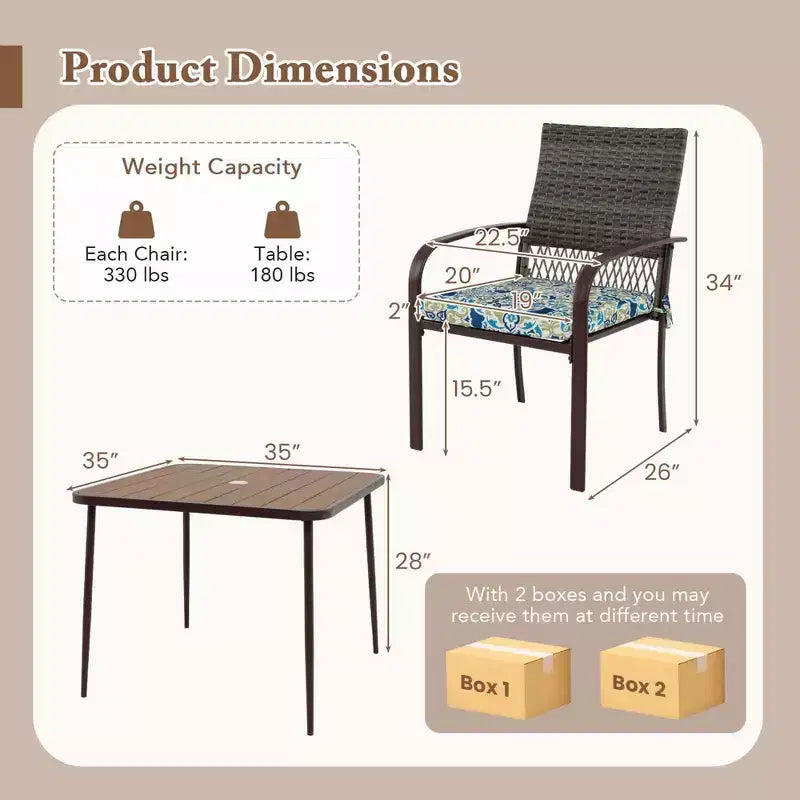 Costway Ensemble de salle à manger d'extérieur 5 pièces avec plateau de table en bois-plastique et trou pour parasol pour jardin