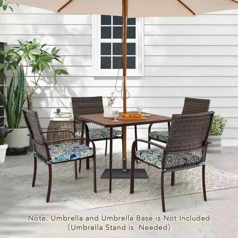 Costway Ensemble de salle à manger d'extérieur 5 pièces avec plateau de table en bois-plastique et trou pour parasol pour jardin