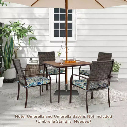 Costway Ensemble de salle à manger d'extérieur 5 pièces avec plateau de table en bois-plastique et trou pour parasol pour jardin
