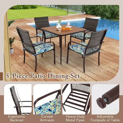 Costway Ensemble de salle à manger d'extérieur 5 pièces avec plateau de table en bois-plastique et trou pour parasol pour jardin