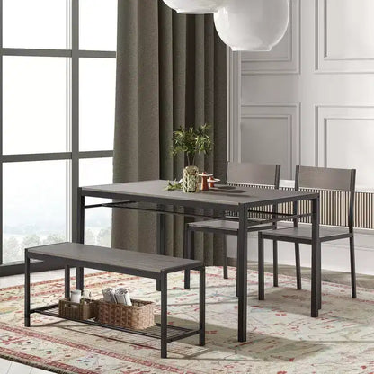 Ensemble table de salle à manger compact EROMMY avec une élégante table effet marbre ou bois et des chaises modernes - Gris