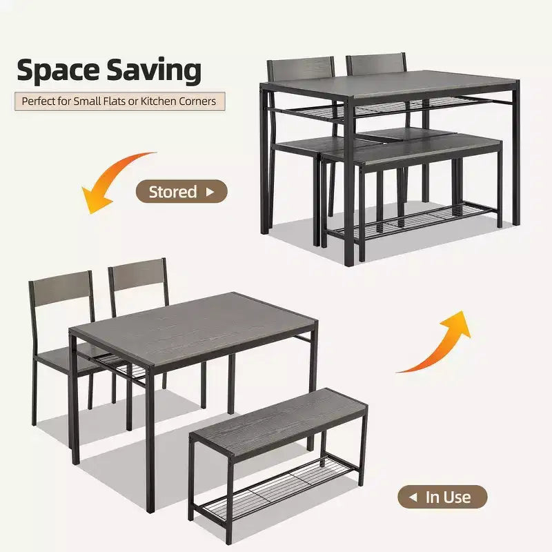 Ensemble table de salle à manger compact EROMMY avec une élégante table effet marbre ou bois et des chaises modernes - Gris